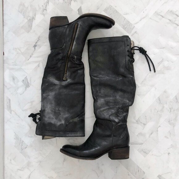 FREEBIRD By Steven Chapo Over the Knee Side Zip Boots Black Draped Leather Size - Picture 1 of 8